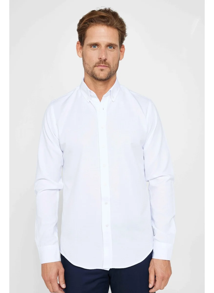 Tudors Slim Fit Long Sleeve Slim Fit Button Collar Cotton Plain Oxford White Men's Shirt