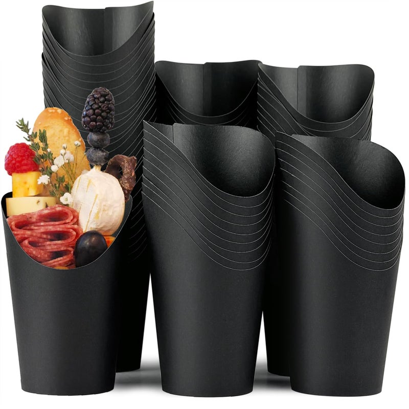 CAMKYDE 100 Pcs French Fries Holder, 12oz Disposable Paper French Fry Cups Black Charcuterie Cups for all Occasions (12oz, Black) - Image 1