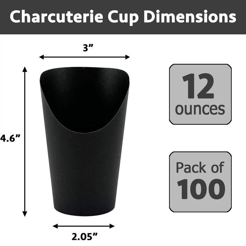 CAMKYDE 100 Pcs French Fries Holder, 12oz Disposable Paper French Fry Cups Black Charcuterie Cups for all Occasions (12oz, Black) - Image 2