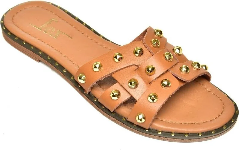 Fox Shoes U291100003 Tan Genuine Leather Women's Slippers