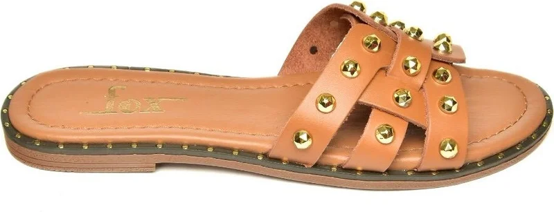 Fox Shoes U291100003 Tan Genuine Leather Women's Slippers