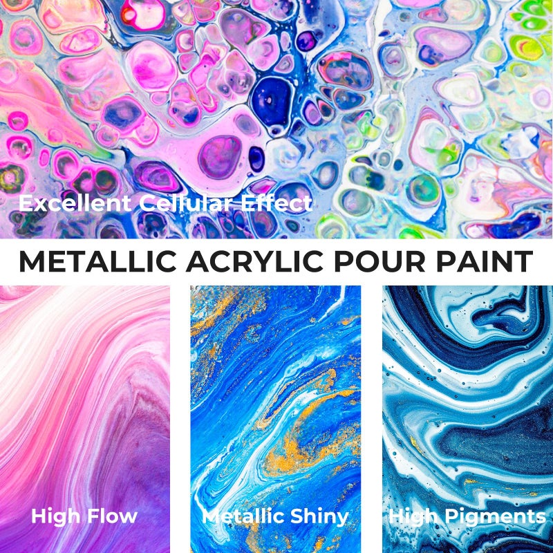 Nicpro 18 Colors 8.45oz Metallic Acrylic Pour Paint Supplies Kit, Large Volume Ready to Pour Premixed High Flow Pouring Paint Set with Silicone Pouring Oil, Gloves, Instructions for Beginner DIY - Image 4