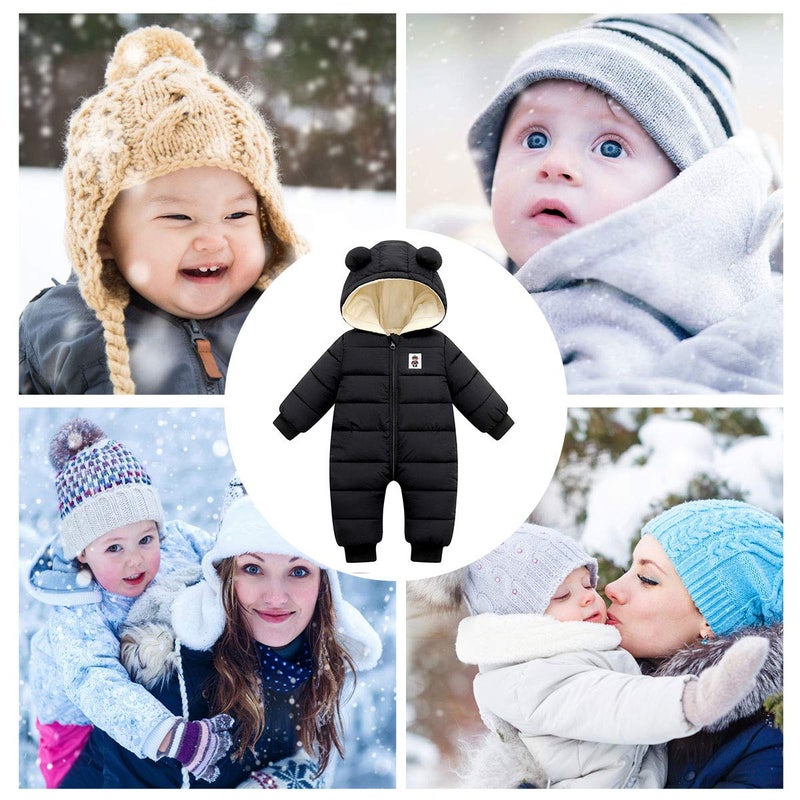 Happy Cherry Baby Boys Winter Clothes Newborn Infant Hoodie Snowsuit Long Sleeve Romper Cute Jumpsuit Girl Snow Wear Outwear Down Coats 12-18 Months Black - Image 2