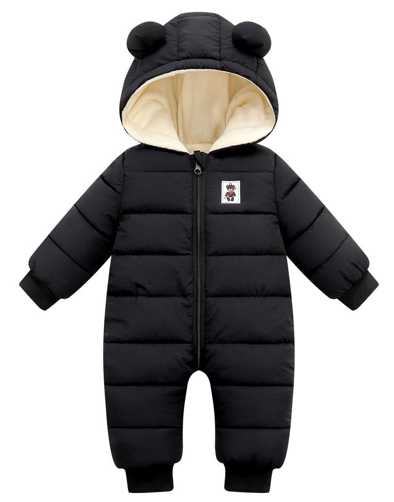 Happy Cherry Baby Boys Winter Clothes Newborn Infant Hoodie Snowsuit Long Sleeve Romper Cute Jumpsuit Girl Snow Wear Outwear Down Coats 12-18 Months Black - Image 1