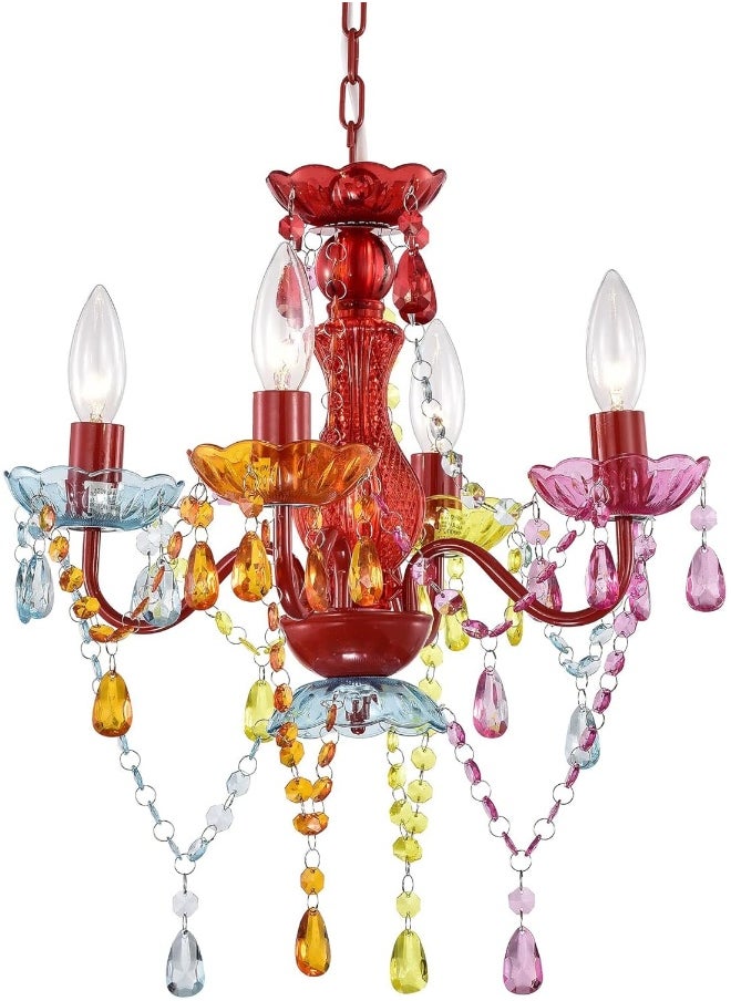 lalula LaLuLa Mini Chandelier Crystal Chandelier Lighting Colorful Chandeliers Small 4 Light Chandelier with Multicolor Acrylic Crystals Pendant Light Fixtures  - Image 1