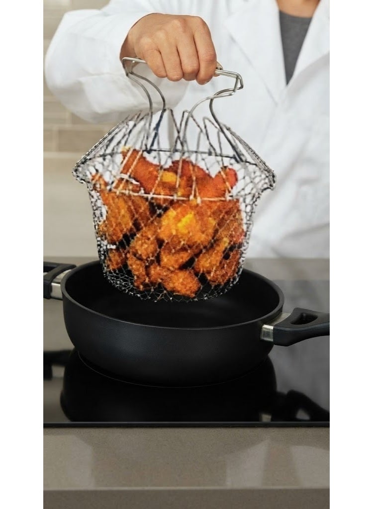 12-in-1 Smart Fry Basket (Chef Basket) - Foldable Stainless Steel Mesh Basket for Frying, Boiling, and Draining - Image 1