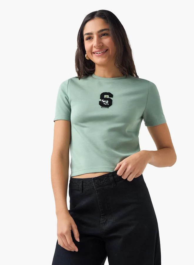 Snoopy Embroidered T-shirt with Short Sleeves