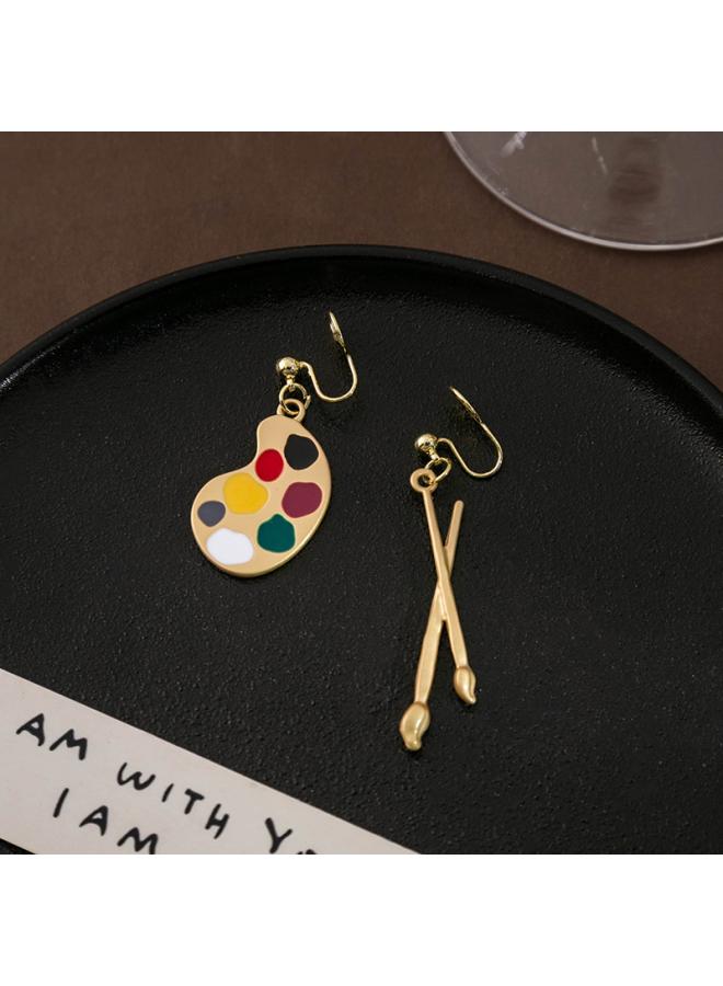 925 Silver Needle Personality Fun Brush Drawing Board Earrings Retro Literary Temperament Asymmetric Earrings 