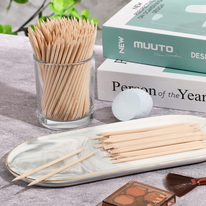 JANYUN Hair Removal 200 Pcs Eyebrow Wax Sticks, Wooden Waxing Spatulas for Small Detailed Areas, Orange Wood Nail Sticks - Image 4