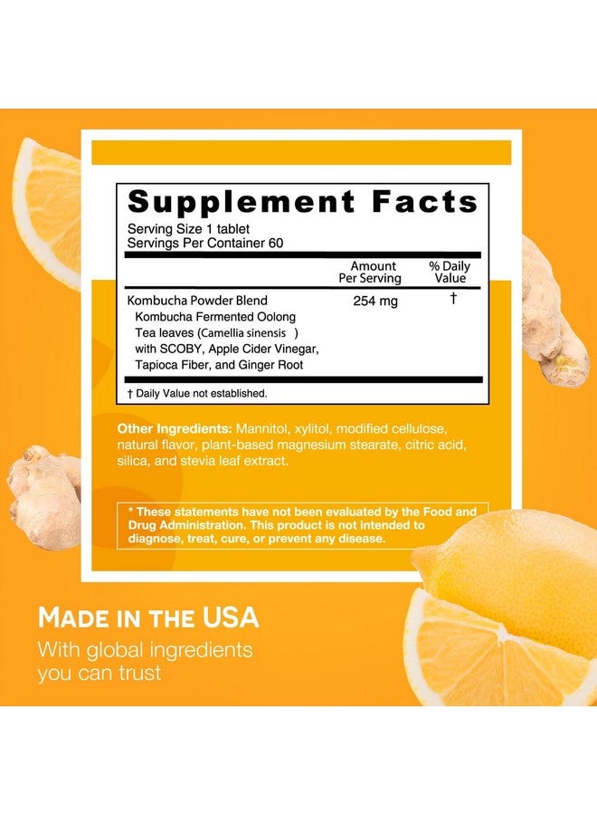 EZ Melts Dissolvable Sugar-Free Kombucha Tablets with SCOBY & Apple Cider Vinegar, Gut Health Supplements for Men & Women, Ginger Lemonade Flavor, 2-Month Supply - Image 2