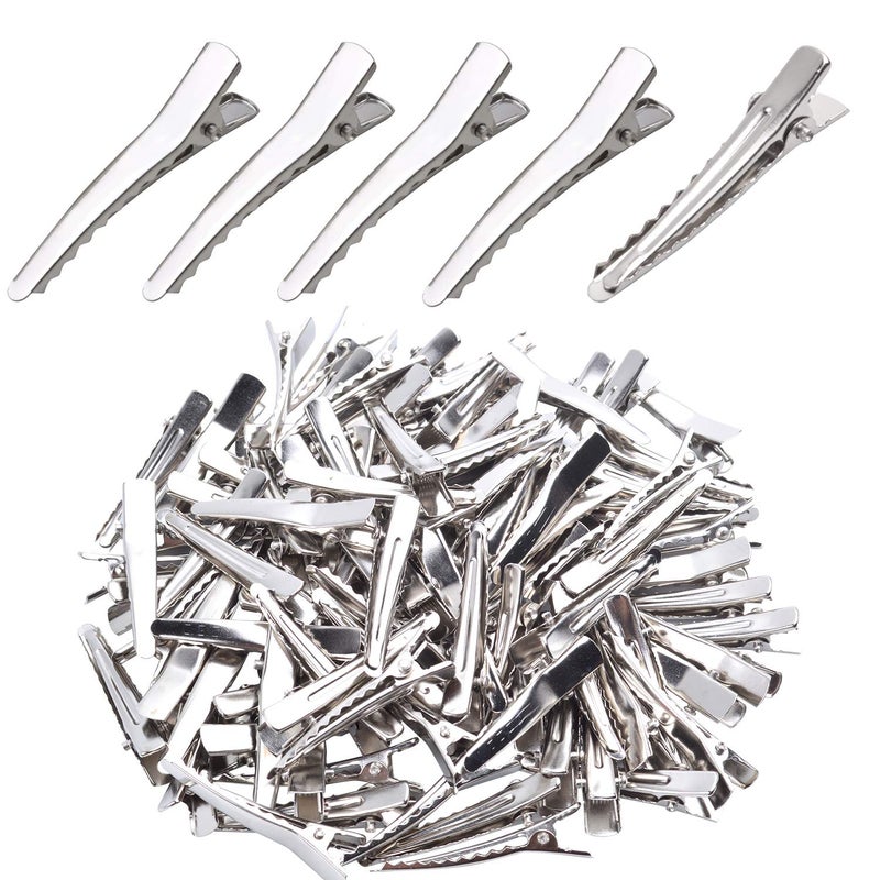 Single Prong Alligator Hairpins100 Pieces Silver Metal Curl Crocodile Hair Clips Teeth Bows Holders Accessories for Hair Care Salon Woman DIY Craft 34mm