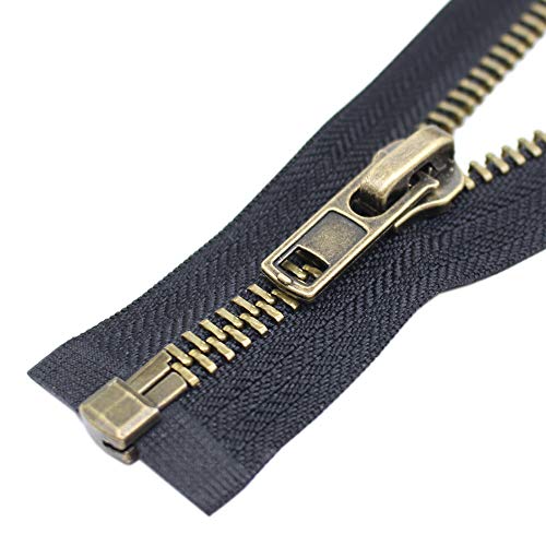 YaHoGa #8 24 Inch Antique Brass Separating Jacket Zipper Metal Zipper Heavy Duty Metal Zippers for Jackets Sewing Coats Crafts (24" Anti-Brass) - Image 1
