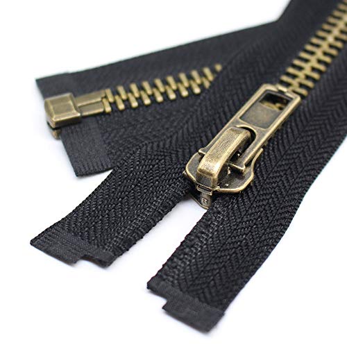 YaHoGa #8 24 Inch Antique Brass Separating Jacket Zipper Metal Zipper Heavy Duty Metal Zippers for Jackets Sewing Coats Crafts (24" Anti-Brass) - Image 2