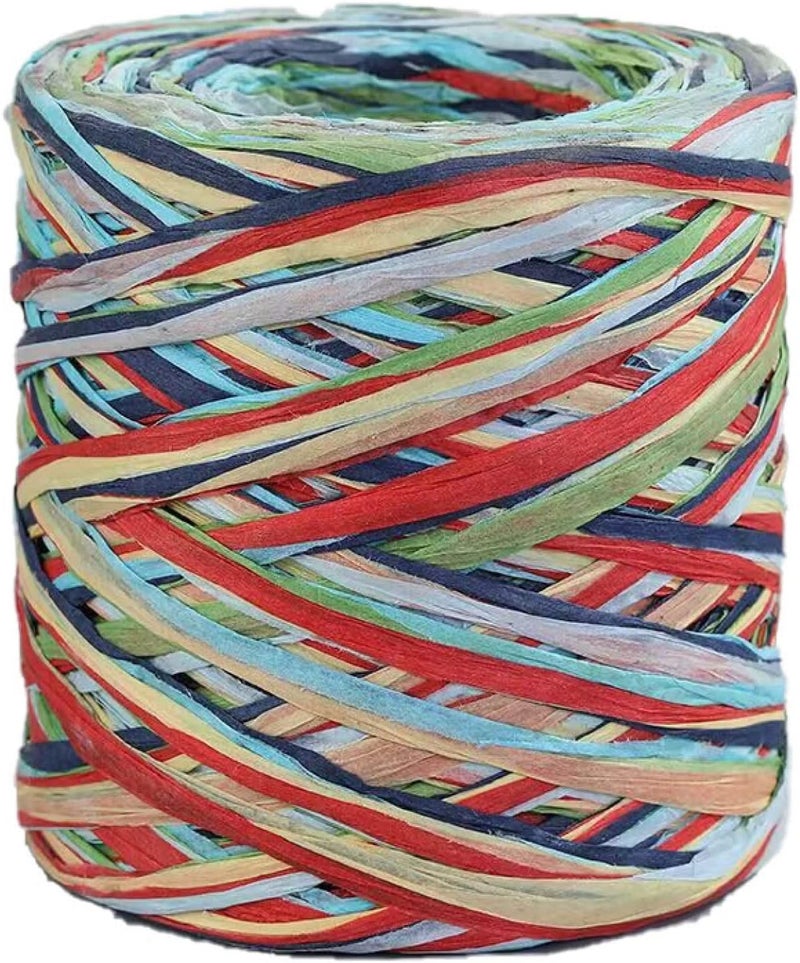 Hand Knitted Raffia Straw Paper Yarn 200 Meters Crocheting Rope for Summer Hats Bags and Baking Packaging(21 Red Navy) - Image 1