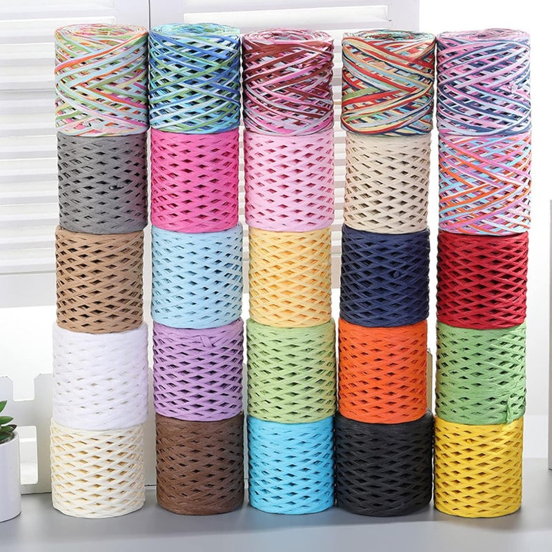 Hand Knitted Raffia Straw Paper Yarn 200 Meters Crocheting Rope for Summer Hats Bags and Baking Packaging(21 Red Navy) - Image 3
