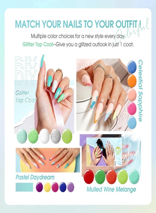 ROSALIND 24Pcs Neon Gel Nail Polish Set with Gel Base and Matte Glossy Glitter Top Coat, Bright Neon Colors Nail Gel Polish Soak Off UV Manicure Rainbow Nail Art - Image 5