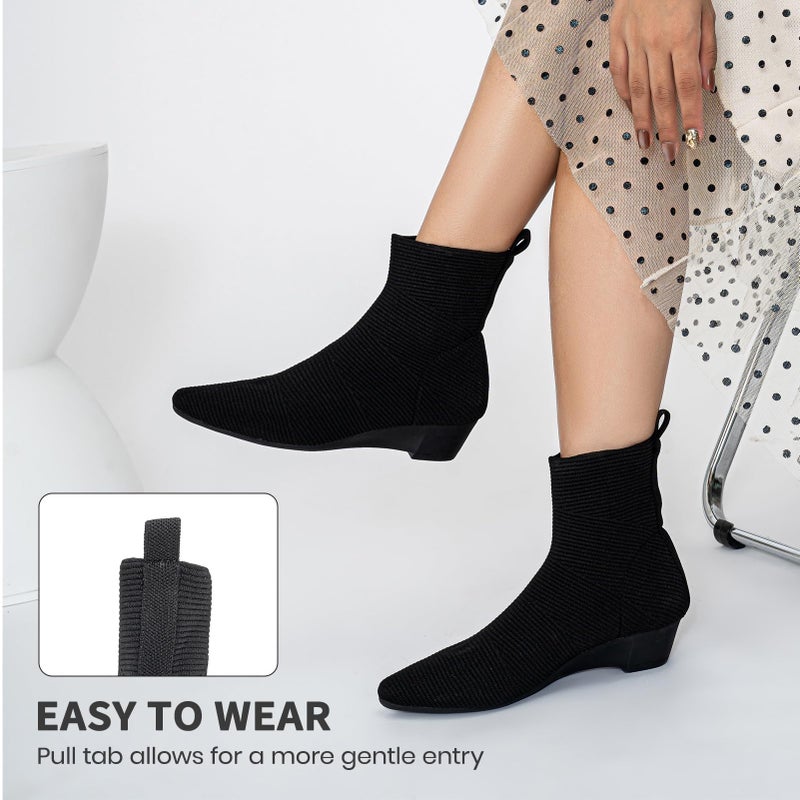 youngshow Womenâ€™s Boots Comfortable Knit Low Heel Boots for Women Ankle Booties Sock Style Pointed Toe Slip On Ladies Dress Shoes Black 9 - Image 5