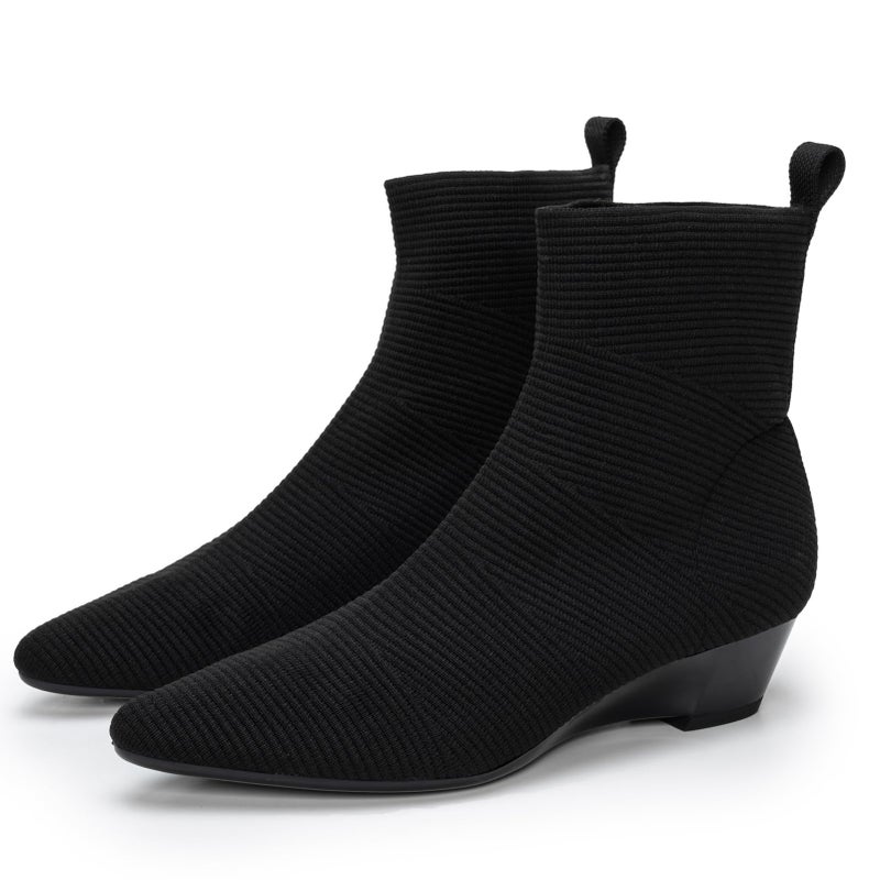 youngshow Womenâ€™s Boots Comfortable Knit Low Heel Boots for Women Ankle Booties Sock Style Pointed Toe Slip On Ladies Dress Shoes Black 9 - Image 1
