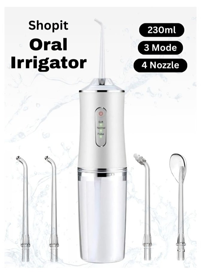 Shopit Portable Water Dental Flosser For Teeth Cleaning, Professional Oral Irrigator With 3 Modes Scalable 4 Jet Nozzles,Water Flosser Tooth Brush IPX7 Easy to Clean White  - Image 1