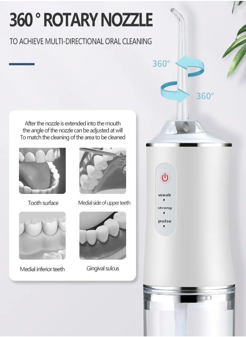Shopit Portable Water Dental Flosser For Teeth Cleaning, Professional Oral Irrigator With 3 Modes Scalable 4 Jet Nozzles,Water Flosser Tooth Brush IPX7 Easy to Clean White  - Image 2