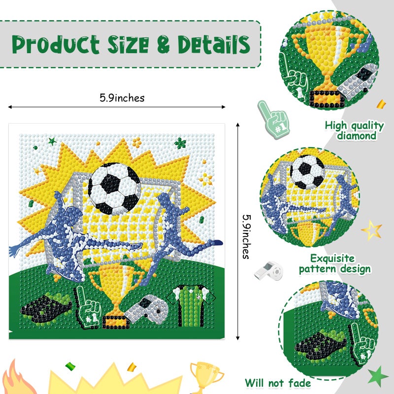 Cheerupp 4 Pcs Sports Diamond Art Kits for Kids, Basketball Football Baseball Soccer DIY Creative Diamond Art Sticker Craft by Number for Adults Beginner, Full Round Drill Gem Art for Home Wall Decor - Image 4