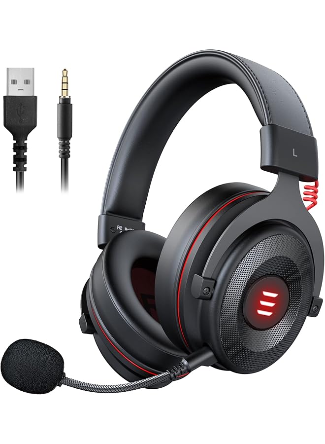 EKSA Ps4/Pc Gaming Headset With Virtual 7.1 & 3.5 Mm Surround Sound 2 In 1 Wired Over Ear Gaming Headphones With Detachable Mic & Red Led Light Computer Headset For Laptop Ps5 Xbox One Smartphone - Image 1