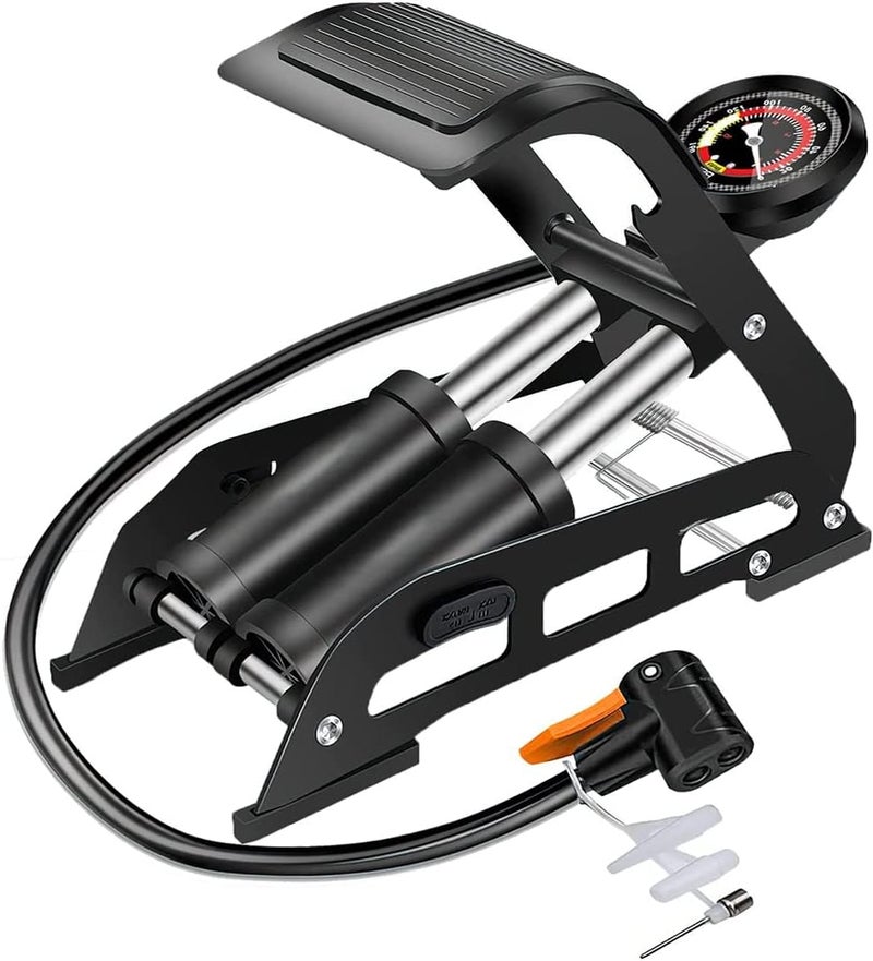 Exrp Double Barrel Bike Floor Foot Pump,Portable Air Pump Inflator Pump with 160PSI Precision Pressure Gauge Fits Presta Schrader and Deutschland Valve for Bicycle,Ball,Scooter,Car,Toys Inflatable - Image 1