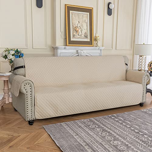 XINEAGE Oversized Sofa Cover Waterproof Couch Covers for 3 Cushion Couch, Soft Washable Slipcover with Pockets & Non-Slip Elastic Straps, Thick Furniture Protector (XL-Sofa, Beige) - Image 2