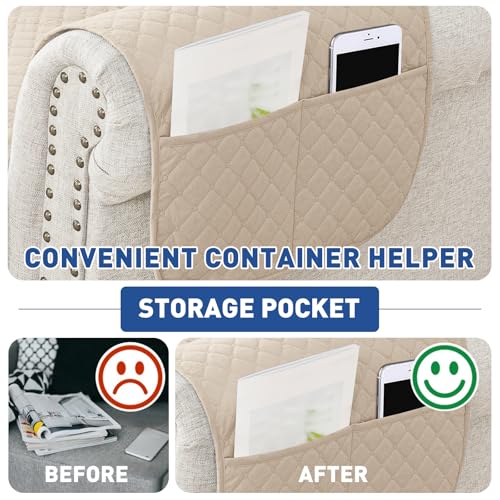 XINEAGE Oversized Sofa Cover Waterproof Couch Covers for 3 Cushion Couch, Soft Washable Slipcover with Pockets & Non-Slip Elastic Straps, Thick Furniture Protector (XL-Sofa, Beige) - Image 4
