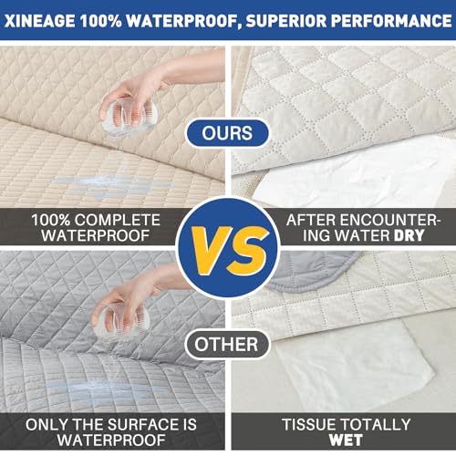 XINEAGE Oversized Sofa Cover Waterproof Couch Covers for 3 Cushion Couch, Soft Washable Slipcover with Pockets & Non-Slip Elastic Straps, Thick Furniture Protector (XL-Sofa, Beige) - Image 3