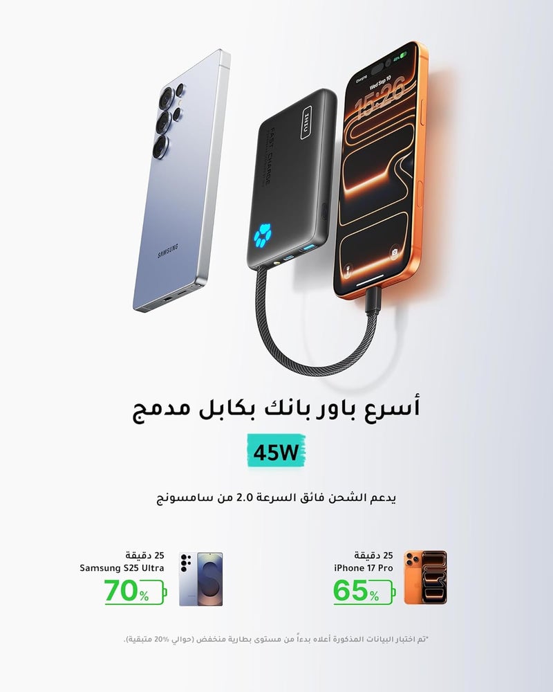INIU Portable Charger, Slim 45W PD Fast Charging 10000mAh Power Bank, Built-in USB C Cable Battery Pack, Travel Essentials Powerbank for iPhone 16/15 Pro Max, iPad, Google Pixel, Samsung S25/S24 etc - Image 2