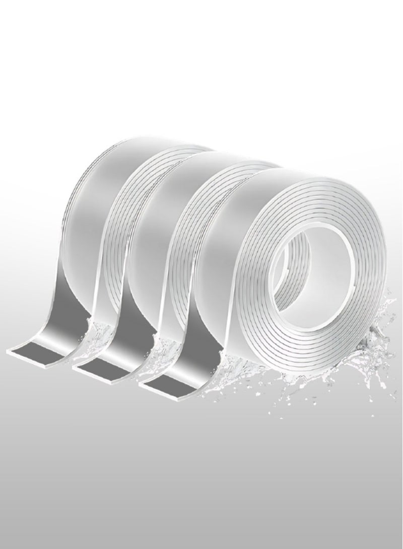 Set of 3 | Transparent Double-Sided Tape | Strong Adhesive | Ideal for Crafts, DIY Projects, Wall Decorations, Photos, Frames, Office Tasks, Mounting, Sealing, and Packaging | Clear Sticky Tape | 3m Long, 30mm Wide  - Image 1