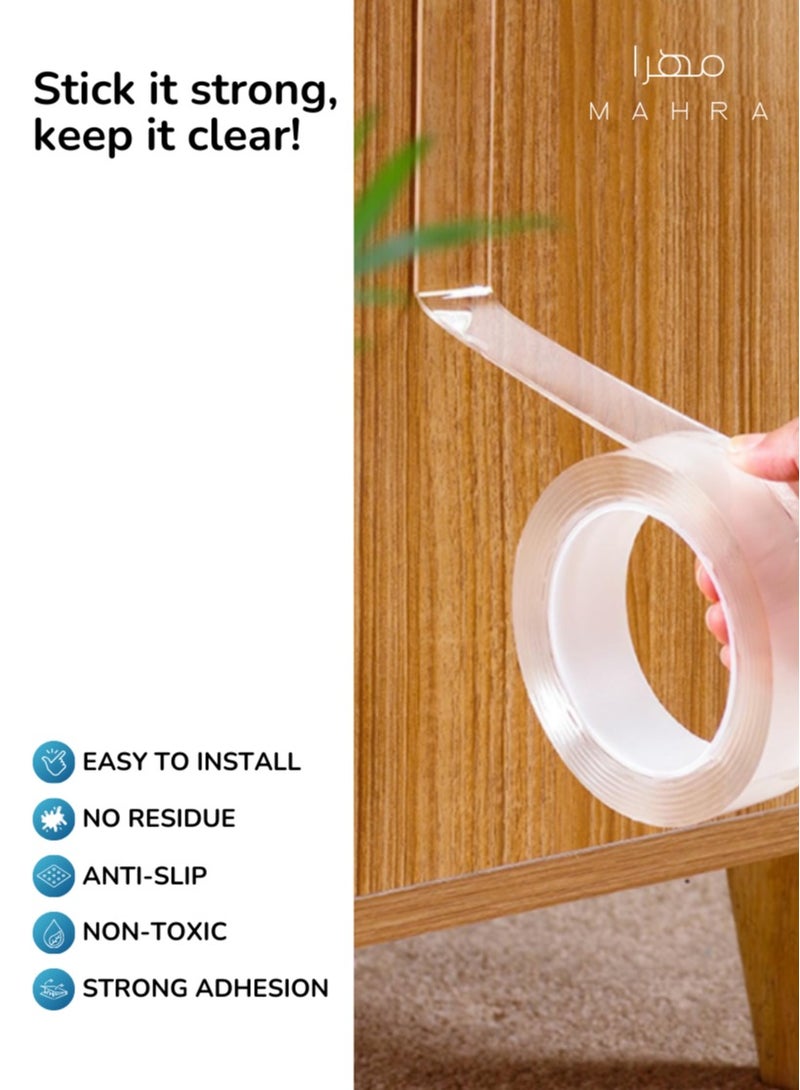 Set of 3 | Transparent Double-Sided Tape | Strong Adhesive | Ideal for Crafts, DIY Projects, Wall Decorations, Photos, Frames, Office Tasks, Mounting, Sealing, and Packaging | Clear Sticky Tape | 3m Long, 30mm Wide  - Image 2
