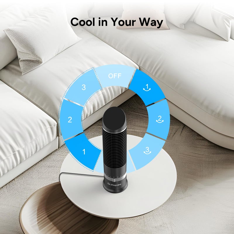 Dr. Prepare DR.PREPARE 16" Small Tower Fan, 3 Speeds with 60Â° Oscillating Fan, Bladeless Tabletop Fans for Indoors, Portable Personal Table Fans for Office, Desktop - Image 3