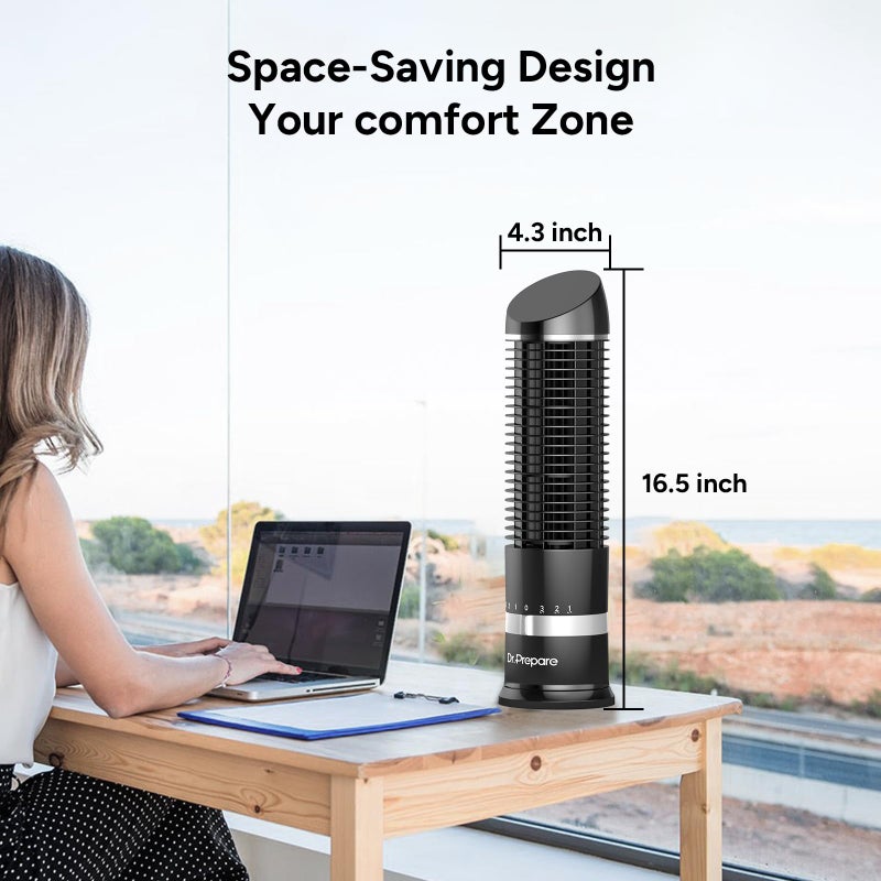 Dr. Prepare DR.PREPARE 16" Small Tower Fan, 3 Speeds with 60Â° Oscillating Fan, Bladeless Tabletop Fans for Indoors, Portable Personal Table Fans for Office, Desktop - Image 2