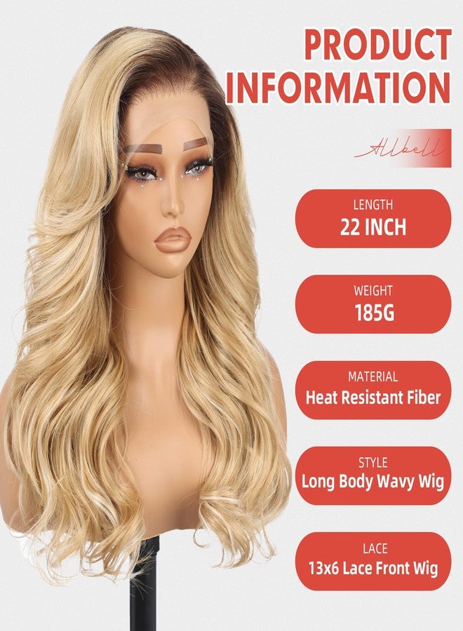 Allbell 13x6 Ombre Blonde Lace Front Wig for Black Women,Glueless Synthetic HD Lace Wigs,22Inch Body Wave Hair Replacement - Image 2