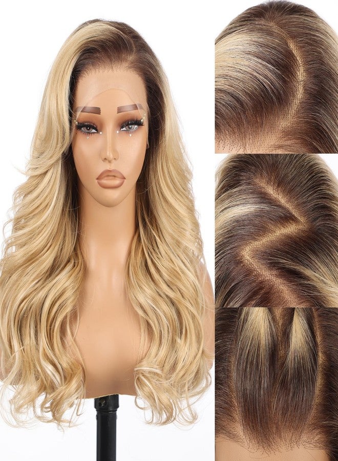 Allbell 13x6 Ombre Blonde Lace Front Wig for Black Women,Glueless Synthetic HD Lace Wigs,22Inch Body Wave Hair Replacement - Image 5