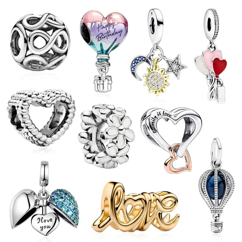 DATOUQI 10 Pack Silver Charms for Bracelets and Necklaces Charms for Women Pendant Beads Set (Style B) - Image 1