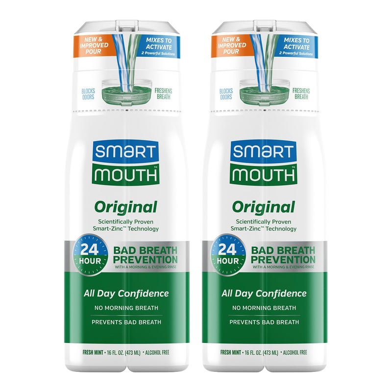 SmartMouth Original Zinc Activated Mouthwash - Instant Fresh Breath Mouthwash - Eliminates Bad Odors and Bad Breath - Alcohol-Free, Sugar-Free, Gluten-Free - Fresh Mint - 16 fl oz (2 Pack) - Image 1