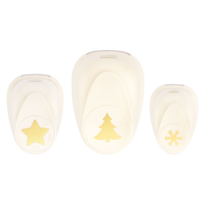Vaessen Creative Craft Paper Punch  Christmas  3 Pcs  Various Sizes  Circle Cutter for Crafting and Card Making  Snowflake Christmas Tree Star Ivory