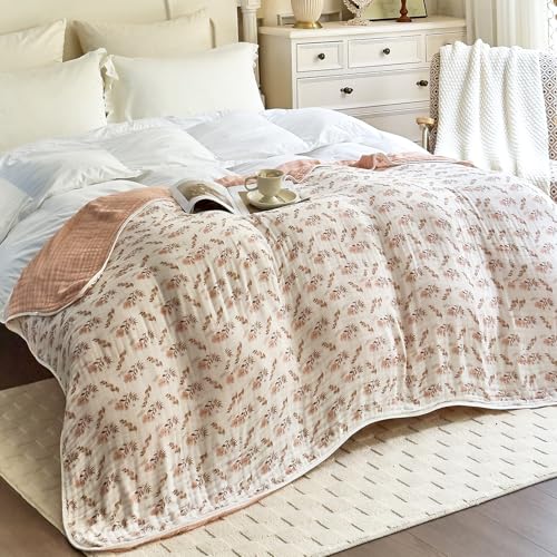 SANACYNA Muslin Blankets 100% Cotton 6-Layer Gauze Queen Floral Bed Blanket Lightweight Soft Breathable Blanket for Sofa Bed Coverlet Both Sides (Floral, Queen 90" X 90") - Image 2