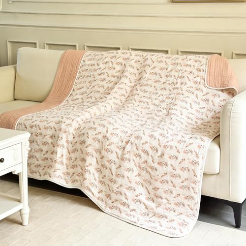 SANACYNA Muslin Blankets 100% Cotton 6-Layer Gauze Queen Floral Bed Blanket Lightweight Soft Breathable Blanket for Sofa Bed Coverlet Both Sides (Floral, Queen 90" X 90") - Image 4