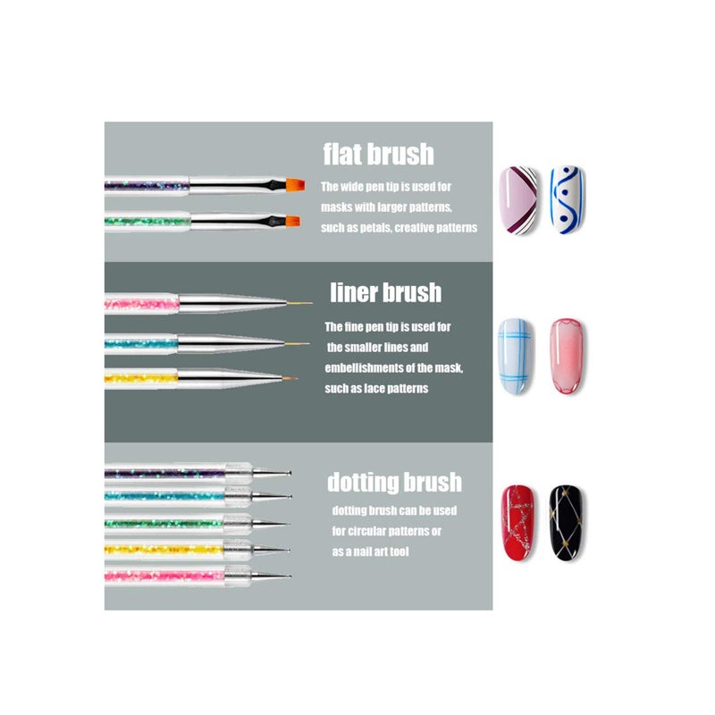 Zikra Nail Art Brushes, Double Ended Brush & Dotting Tool Kit, Including Nail Liner Brush and Nail Dotting Pens for Nail Art Nail Salon 5Pcs - Image 4