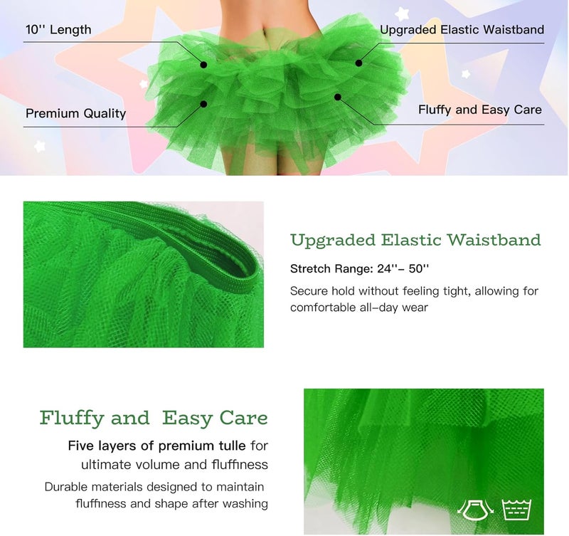 Phantomon Tutu Skirt Women's Teens Classic Elastic 5 Layered Tulle Ballet Skirt, 1950s Vintage Style Short Skirt, Adult Size - Image 4