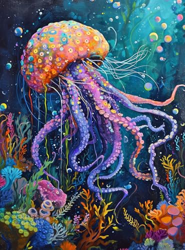Cross & Glory Cross Glory Oceans Opus The Majestic Medusa Jigsaw Puzzles 1000 Pieces for Adults Marine Ocean Artwork Puzzle Challenging Brain Teaser Firework Jellyfish Design - Image 1