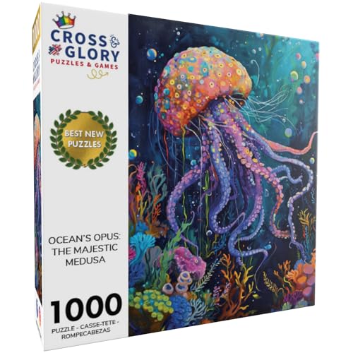 Cross & Glory Cross Glory Oceans Opus The Majestic Medusa Jigsaw Puzzles 1000 Pieces for Adults Marine Ocean Artwork Puzzle Challenging Brain Teaser Firework Jellyfish Design - Image 5