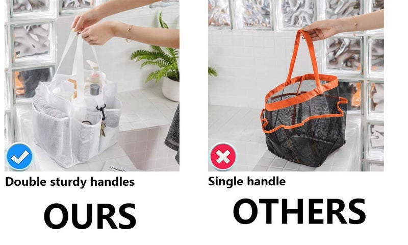 ALYER Mesh Shower Caddy Basket,Large Shower Bag Tote,Hanging Bath Toiletry Organizer with 1 Big Separated Inner Compartment and 6 Deep Outer Pockets (White) - Image 4