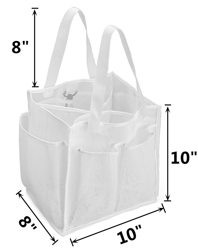 ALYER Mesh Shower Caddy Basket,Large Shower Bag Tote,Hanging Bath Toiletry Organizer with 1 Big Separated Inner Compartment and 6 Deep Outer Pockets (White) - Image 2