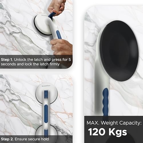 KosmoCare Suction Grab Bar | Tool Free Shower Handle | Portable Grab Bar | Safety Rail for Handicap Elderly Senior | No Assembly Required | Heavy Duty | 15 inch White - Crest Series - Image 3