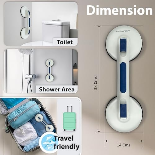 KosmoCare Suction Grab Bar | Tool Free Shower Handle | Portable Grab Bar | Safety Rail for Handicap Elderly Senior | No Assembly Required | Heavy Duty | 15 inch White - Crest Series - Image 5